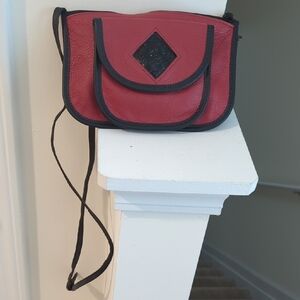 Romag Red and Black Crossbody Bag with Bold Design Turtle Charm NWOT